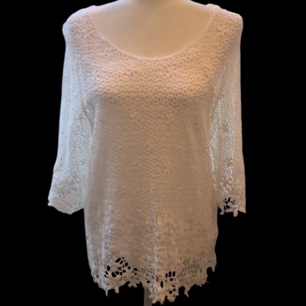 AMANDA BLU White Lace 3/5 Sleeve Top w Cami women’s large